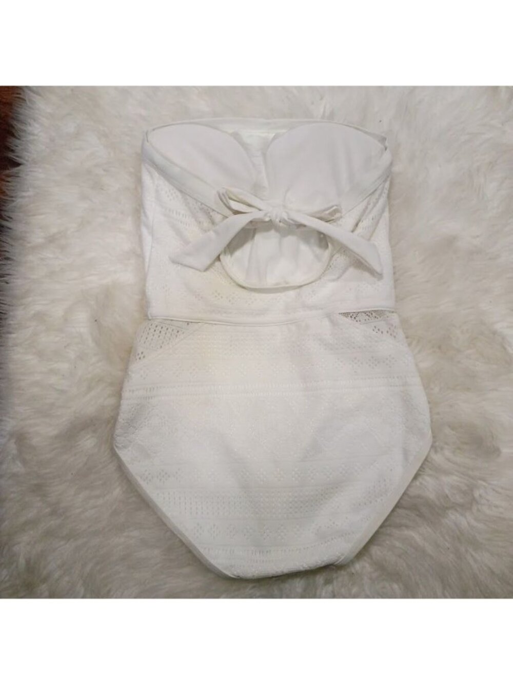Anne Cole White Strapless Tie-Front One-Piece Swimsuit With Lace Details - Picture 5 of 11